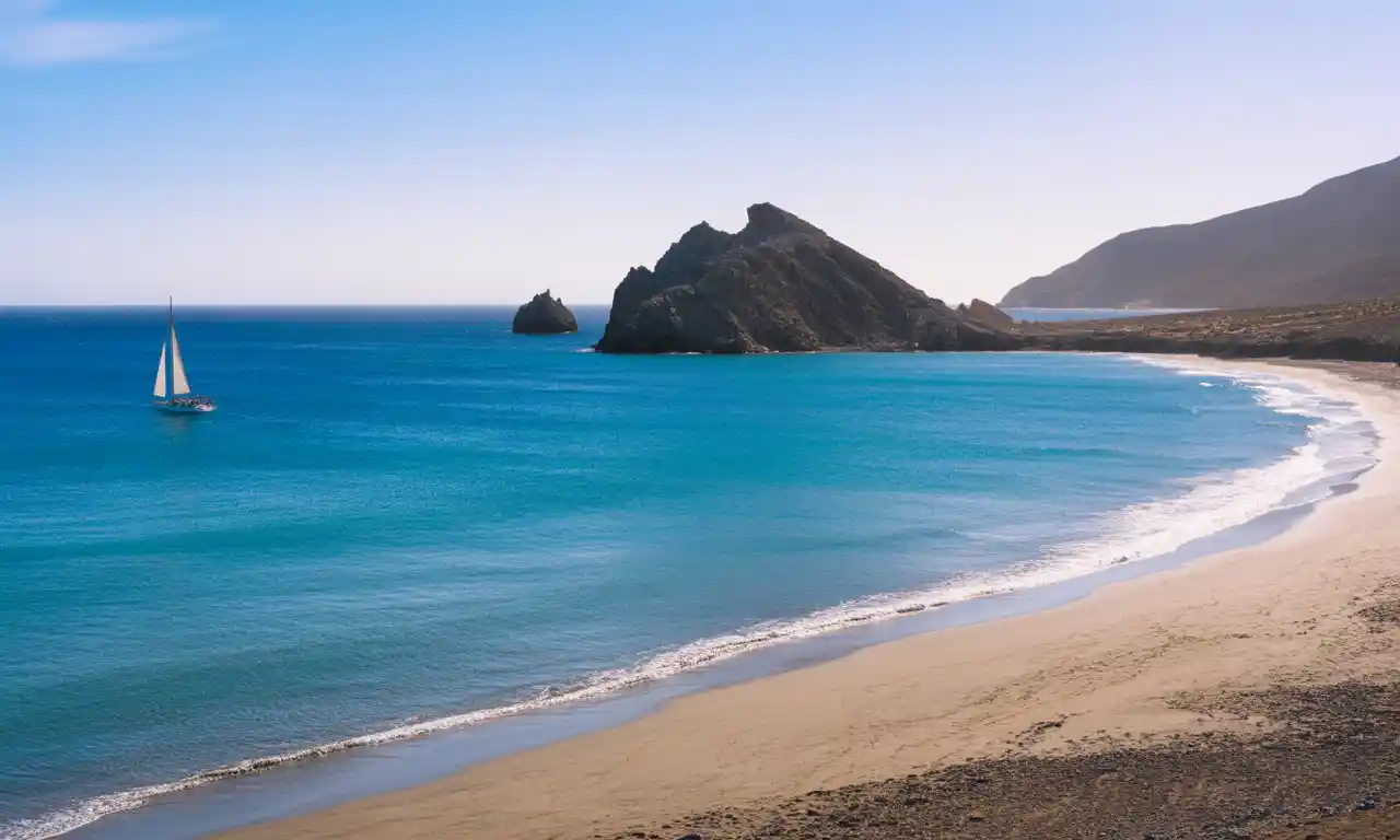Velero navegando por las aguas cristalinas de Cabo de Gata, Almería.