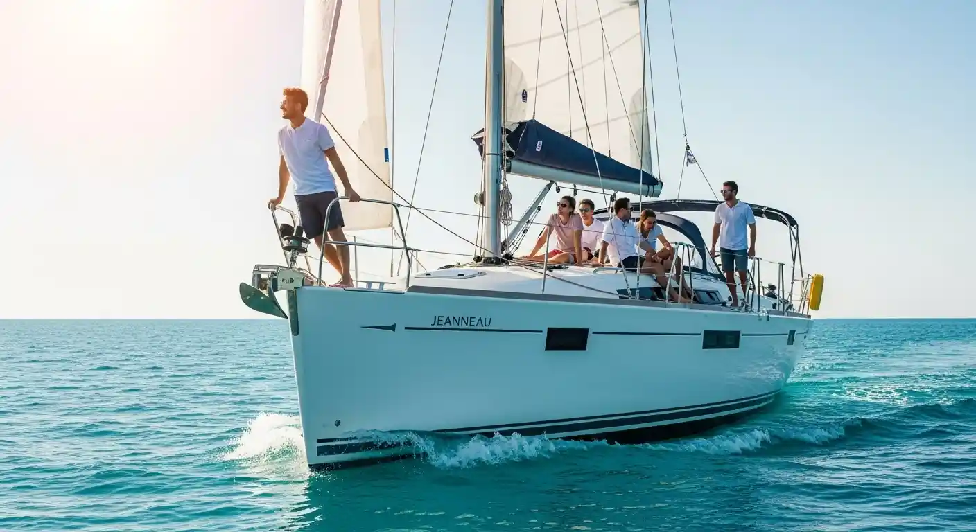 Velero Jeanneau Sun Odyssey 35 en una cala de la costa almeriense.