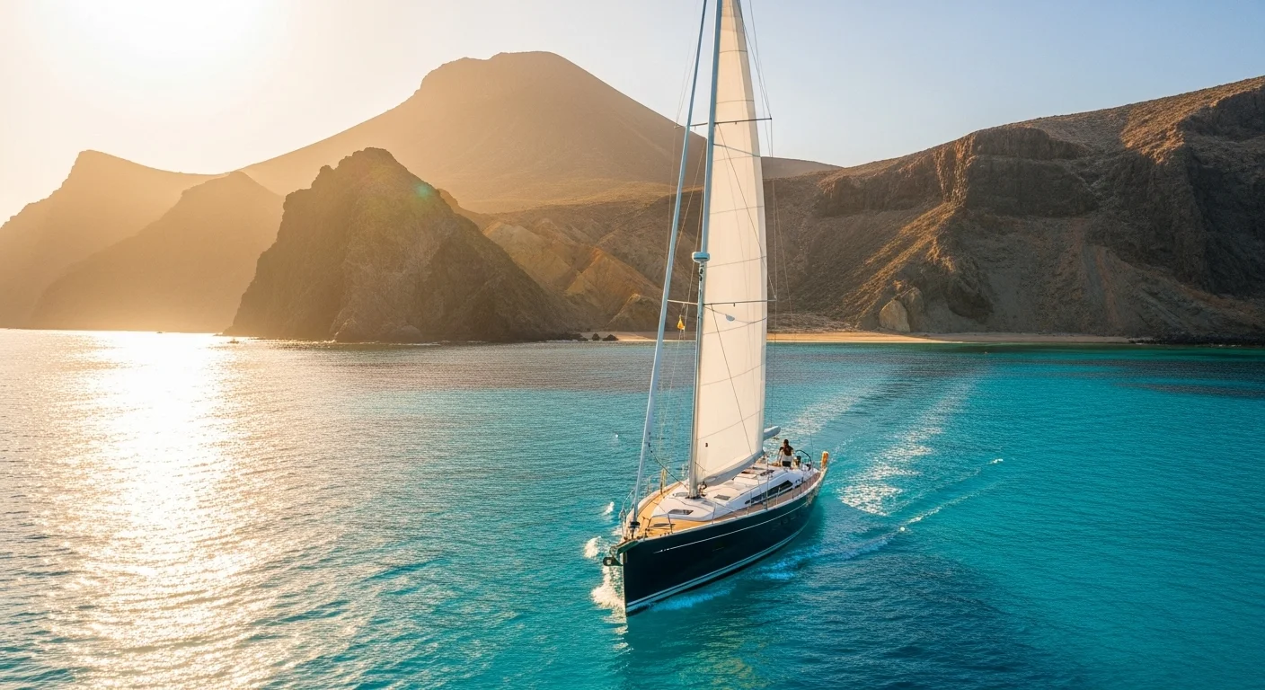 Velero navegando por las aguas cristalinas de Cabo de Gata, Almería.