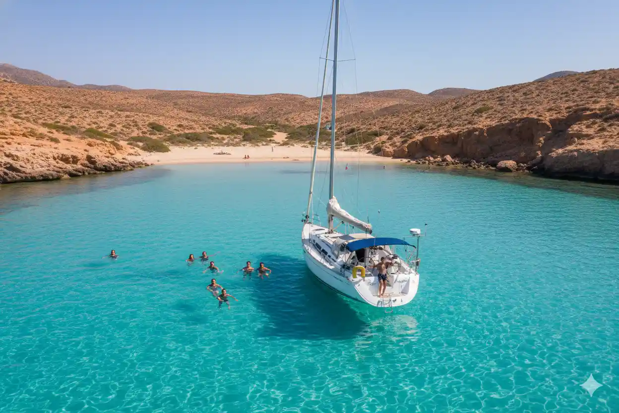 Jeanneau Sun Odyssey 35 fondeado en una cala de aguas cristalinas