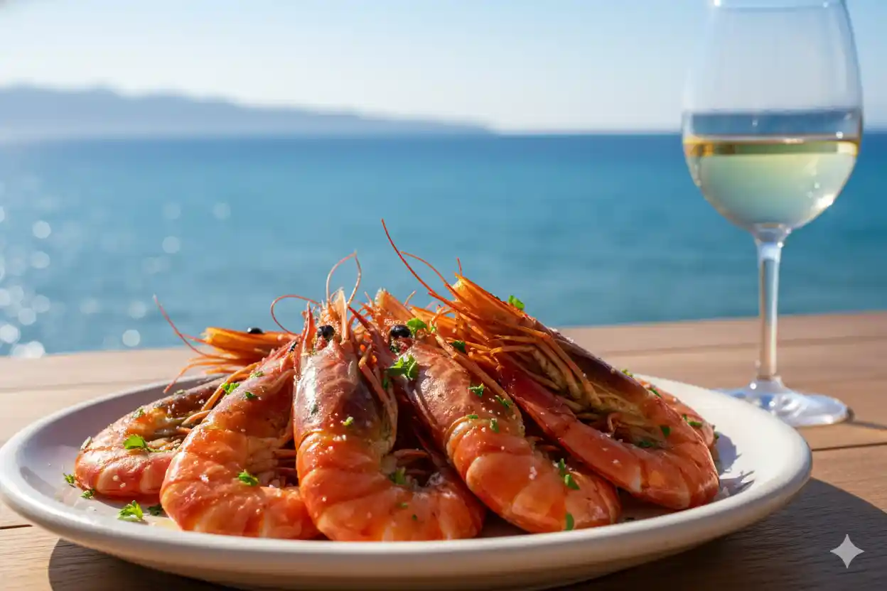 Plato de Gamba Roja de Garrucha con vistas al mar